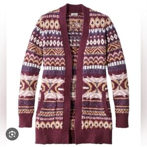 L.L. Bean Women's Cotton Ragg Sweater Open Cardigan Fair Isle Size S